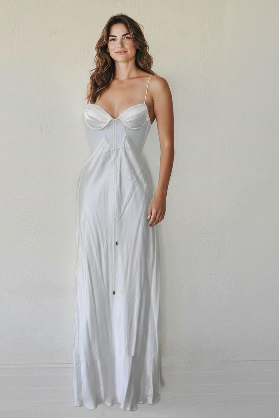 B0 NWOT CIN CIN Pearl-White Ruched Bust Waist Cut-Outs Myth Dress Size XS $390